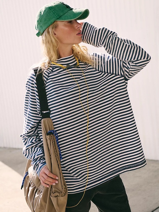 FP Movement by Free People Tops - FP Movement Restoration Yarn Dye Stripe Layer NWT Navy Blue